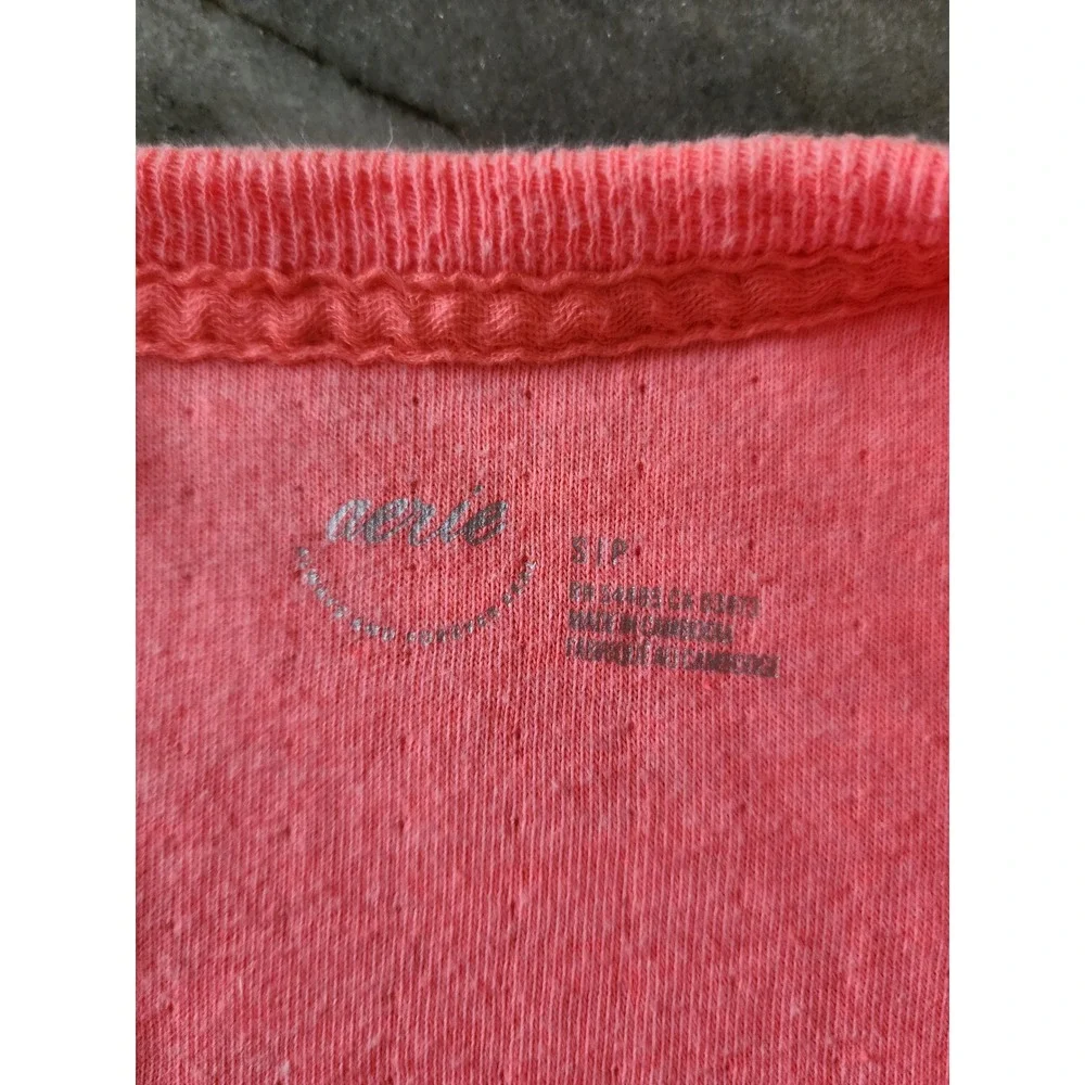 Aerie Coral‎ Pink Cropped Long Sleeve Pocket T Shirt Women Size S